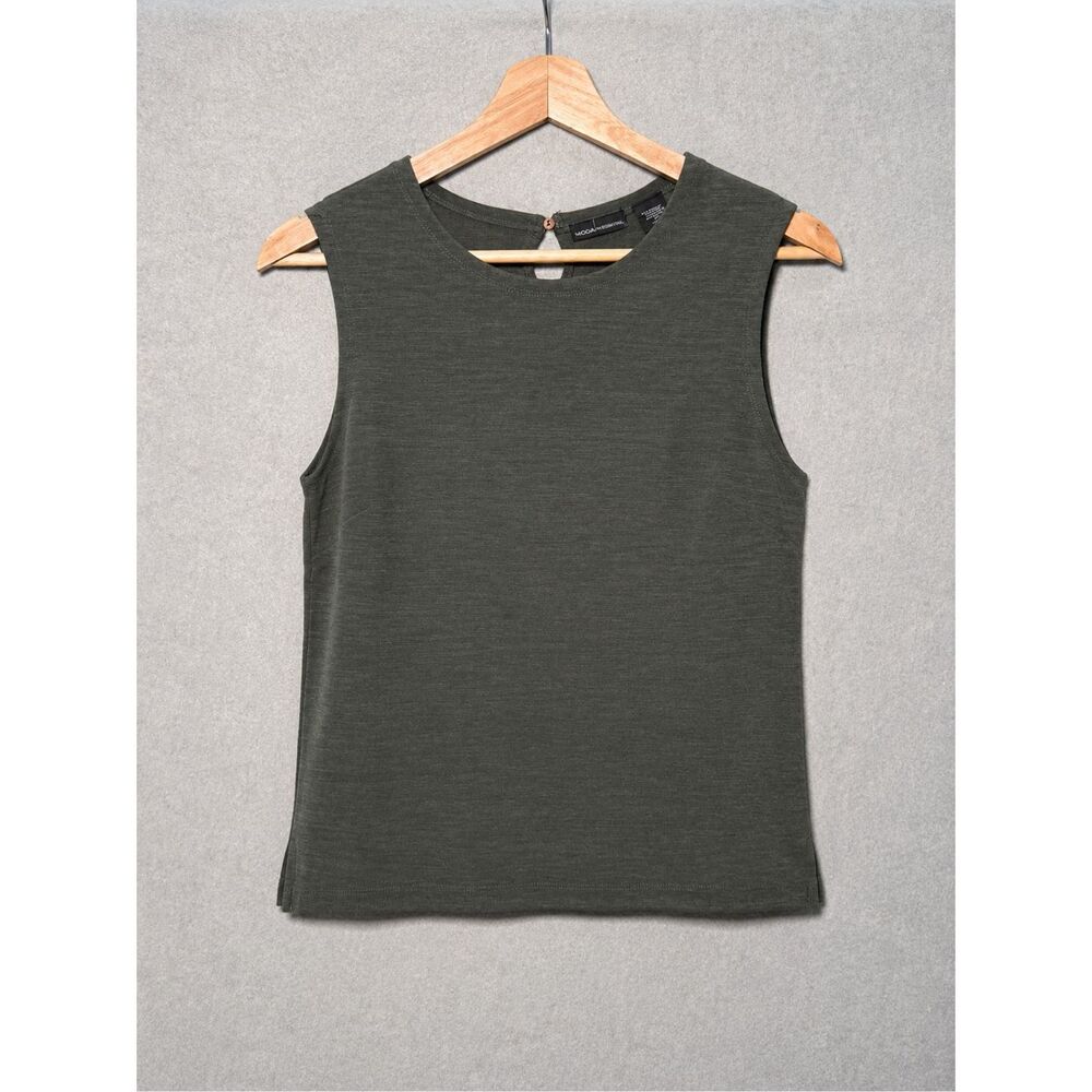 Moda International Wool Blend Small Olive Gray Sleeveless Knit Tank Top Minimal